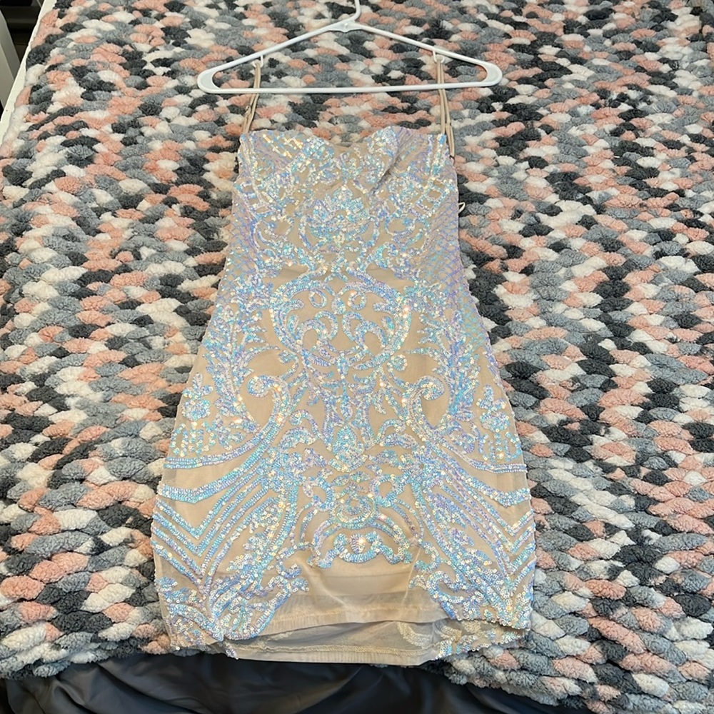 Lucy in the sky Starstruck Strappy Dress in Nude Iridescence